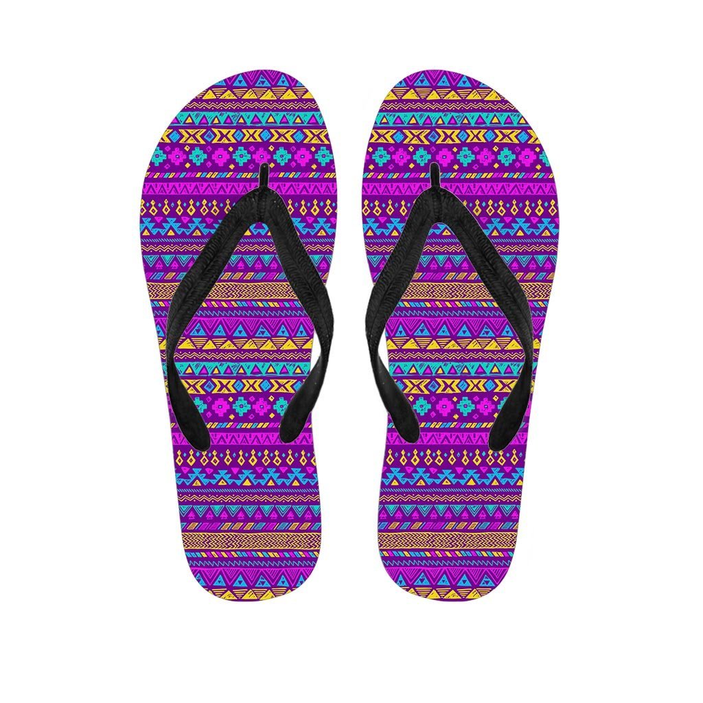 Neon Multicolor Ethic Aztec Doodle Print Women's Flip Flops-grizzshop