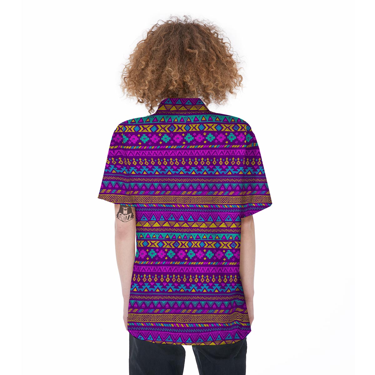 Neon Multicolor Ethic Aztec Doodle Print Women's Short Sleeve Shirts-grizzshop