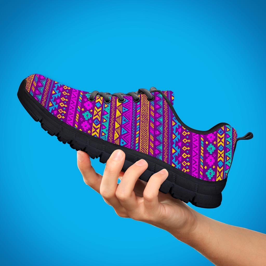 Neon Multicolor Ethic Aztec Doodle Print Women's Sneakers-grizzshop