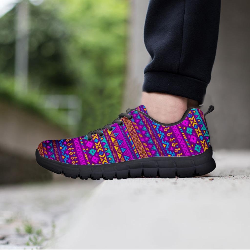Neon Multicolor Ethic Aztec Doodle Print Women's Sneakers-grizzshop