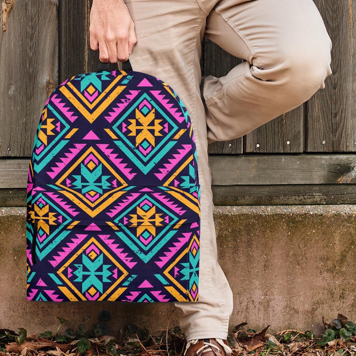 Neon Multicolor Ethic Aztec Grunge Print Backpack-grizzshop