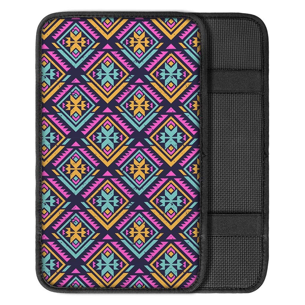 Neon Multicolor Ethic Aztec Grunge Print Car Console Cover-grizzshop