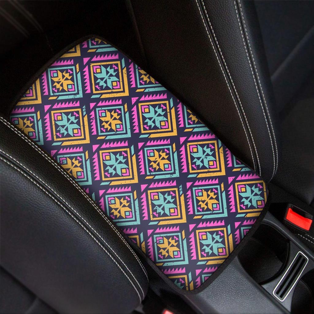 Neon Multicolor Ethic Aztec Grunge Print Car Console Cover-grizzshop