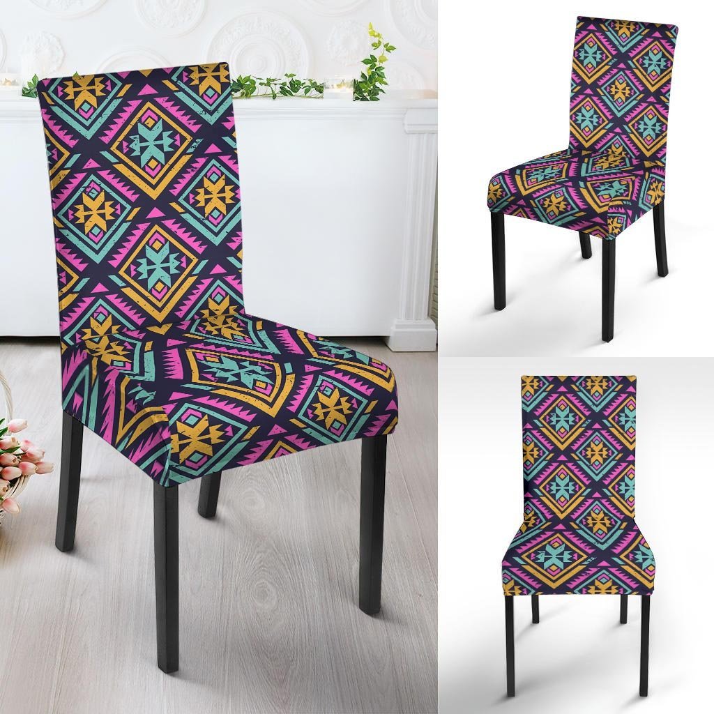 Neon Multicolor Ethic Aztec Grunge Print Chair Cover-grizzshop