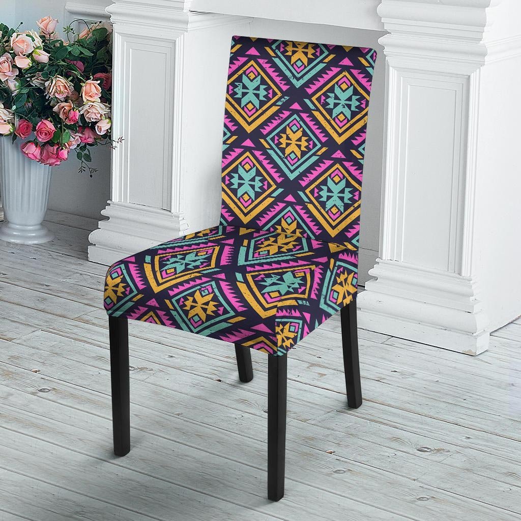 Neon Multicolor Ethic Aztec Grunge Print Chair Cover-grizzshop