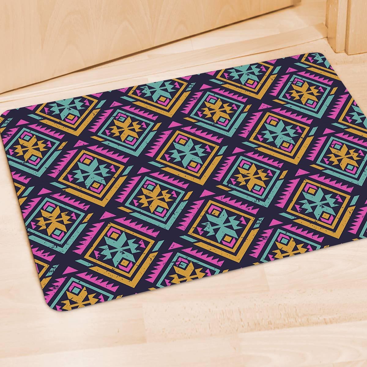 Neon Multicolor Ethic Aztec Grunge Print Door Mat-grizzshop
