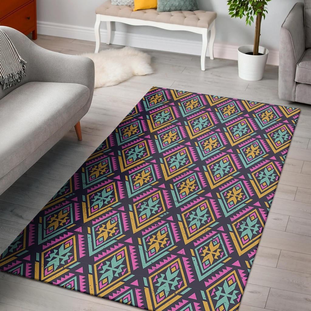 Neon Multicolor Ethic Aztec Grunge Print Floor Mat-grizzshop