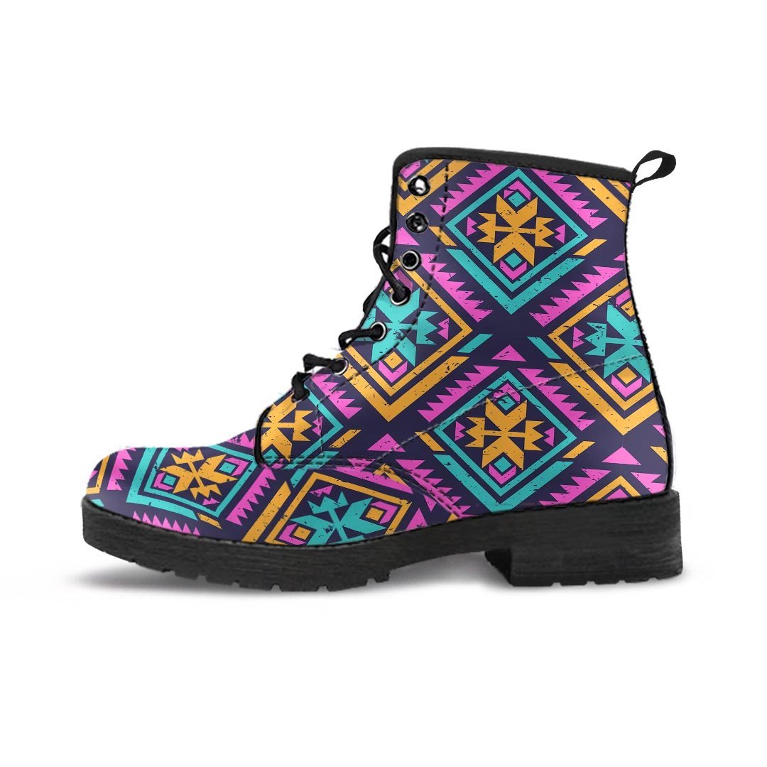 Neon Multicolor Ethic Aztec Grunge Print Men's Boots-grizzshop