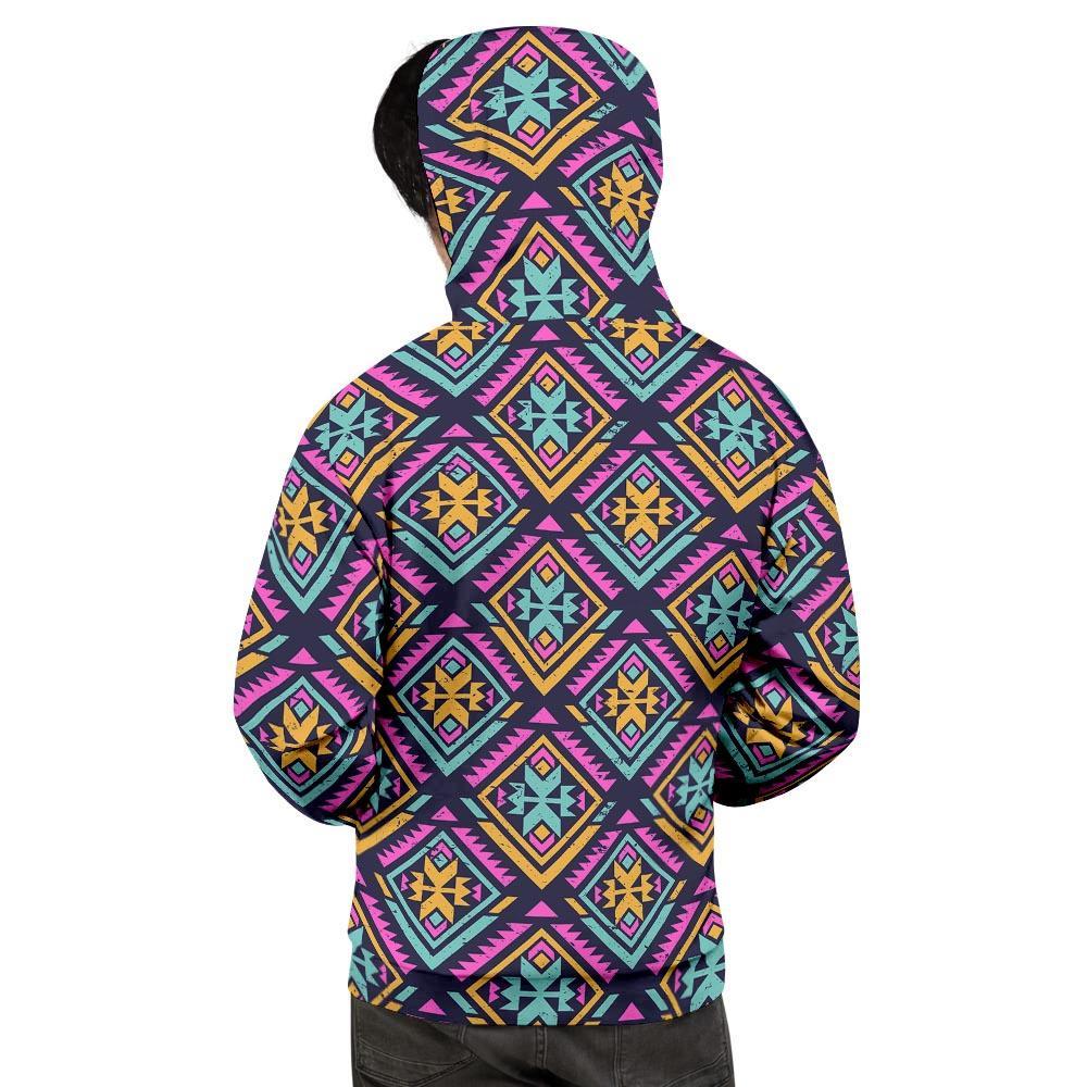 Neon Multicolor Ethic Aztec Grunge Print Men's Hoodie-grizzshop