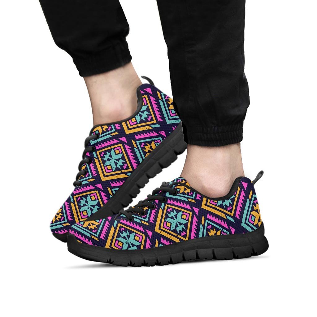 Neon Multicolor Ethic Aztec Grunge Print Men's Sneakers-grizzshop