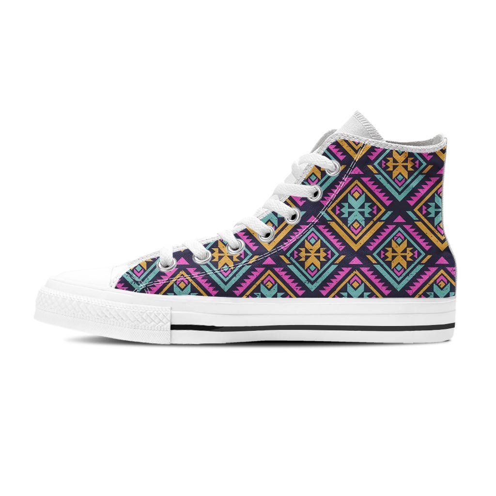 Neon Multicolor Ethic Aztec Grunge Print Women's High Top Shoes-grizzshop