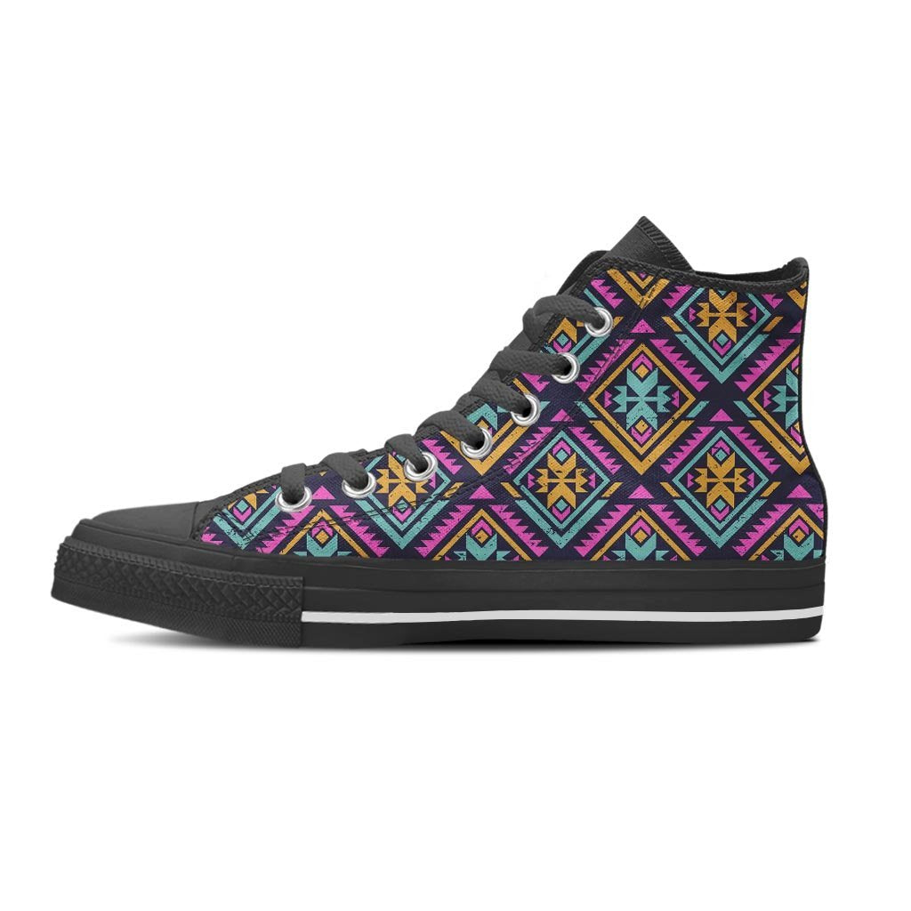 Neon Multicolor Ethic Aztec Grunge Print Women's High Top Shoes-grizzshop