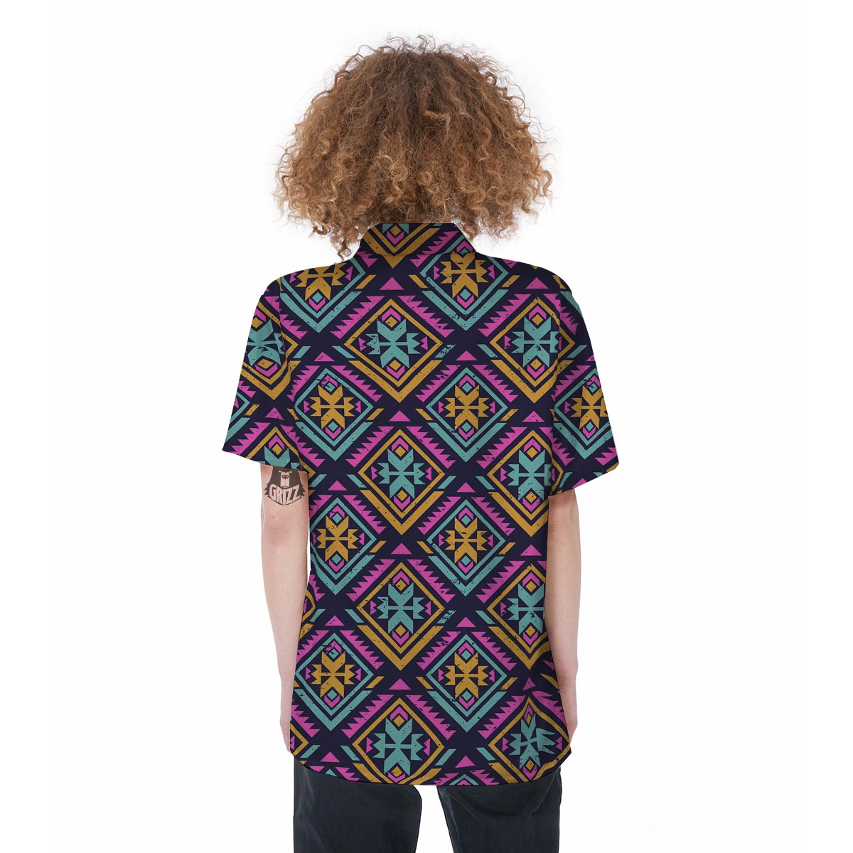 Neon Multicolor Ethic Aztec Grunge Print Women's Short Sleeve Shirts-grizzshop
