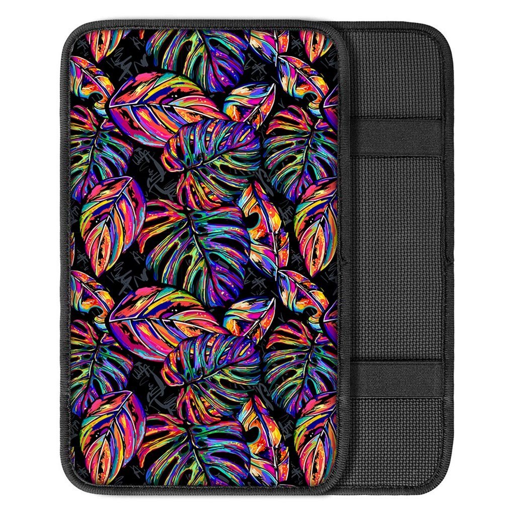 Neon Multicolor Palm Leaf Print Car Console Cover-grizzshop