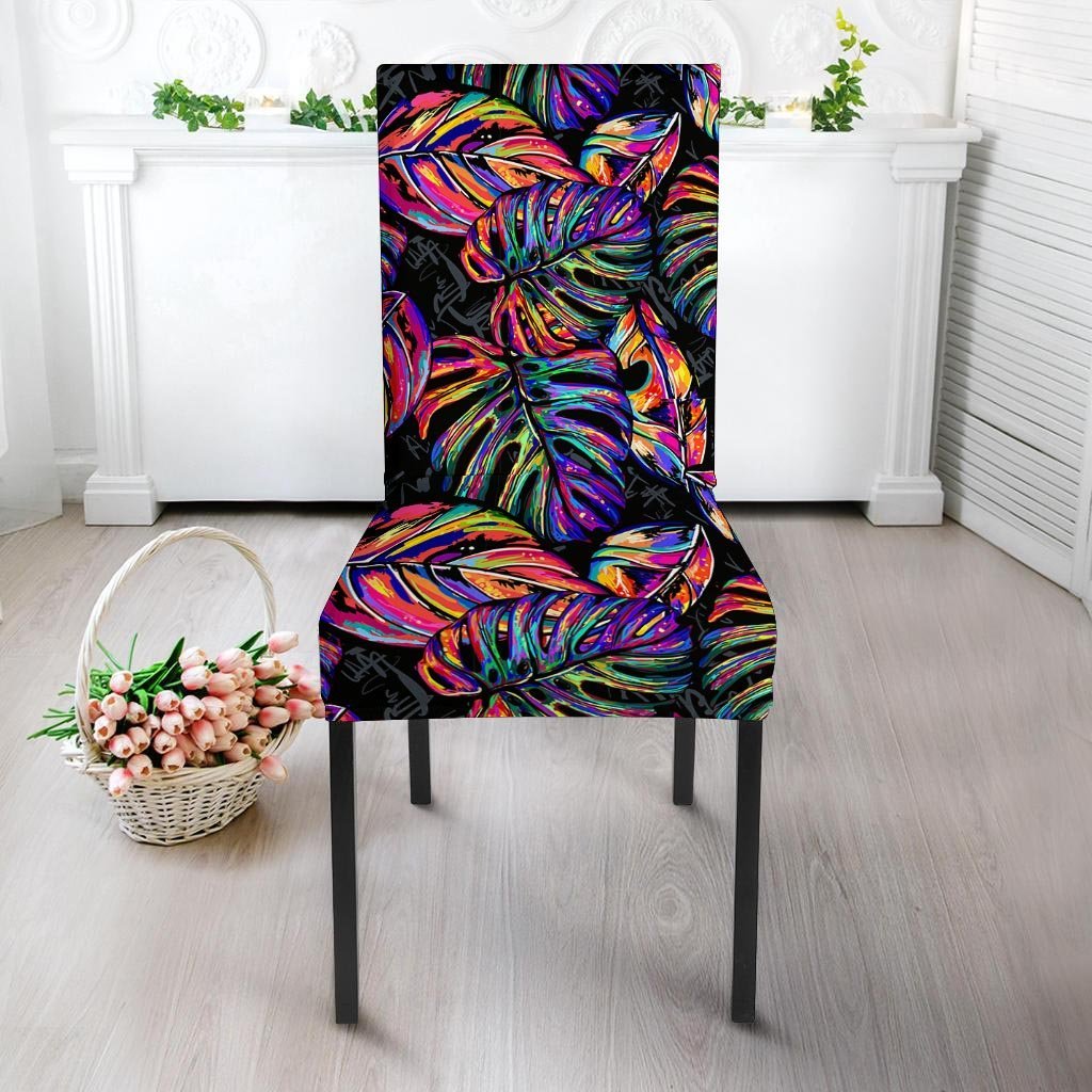 Neon Multicolor Palm Leaf Print Chair Cover-grizzshop
