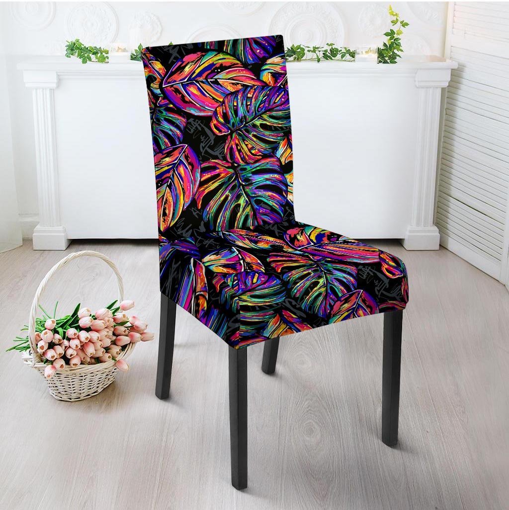 Neon Multicolor Palm Leaf Print Chair Cover-grizzshop