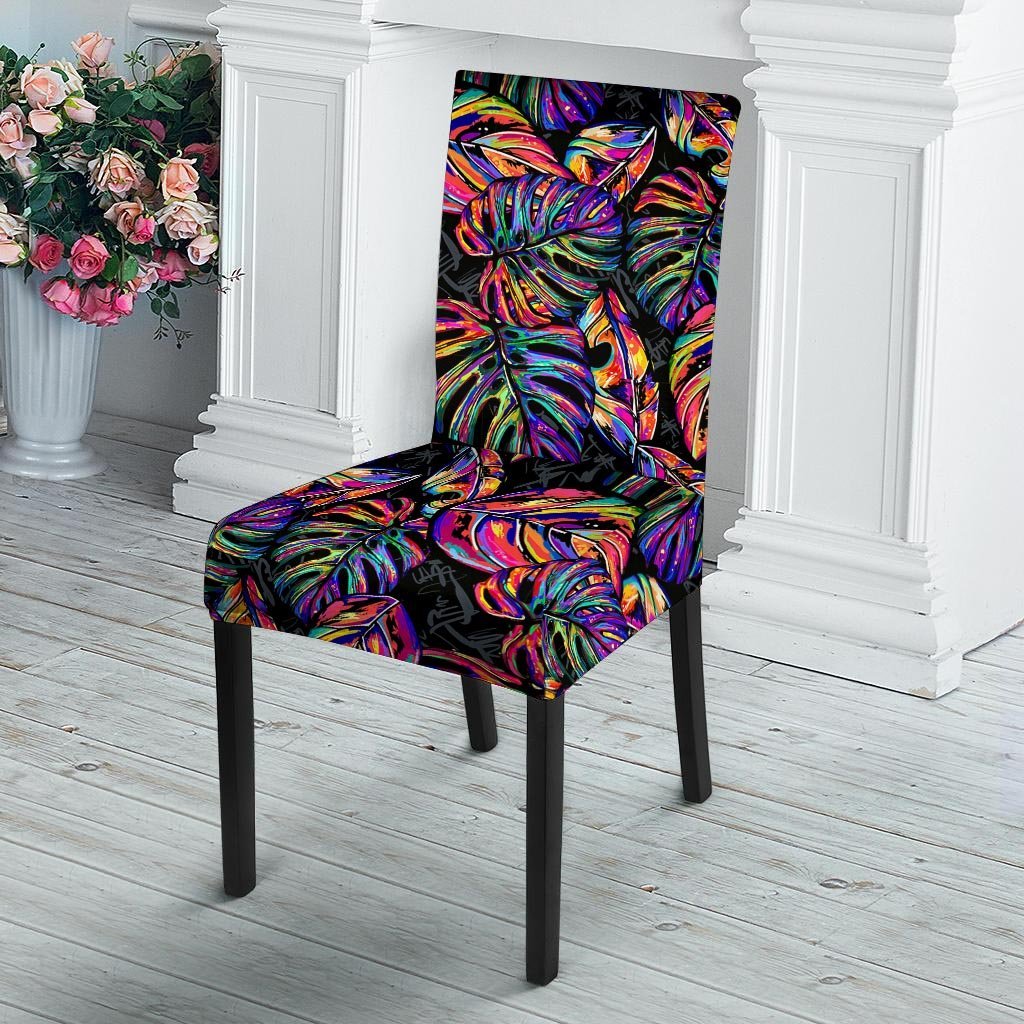 Neon Multicolor Palm Leaf Print Chair Cover-grizzshop