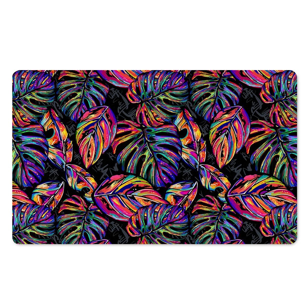 Neon Multicolor Palm Leaf Print Door Mat-grizzshop