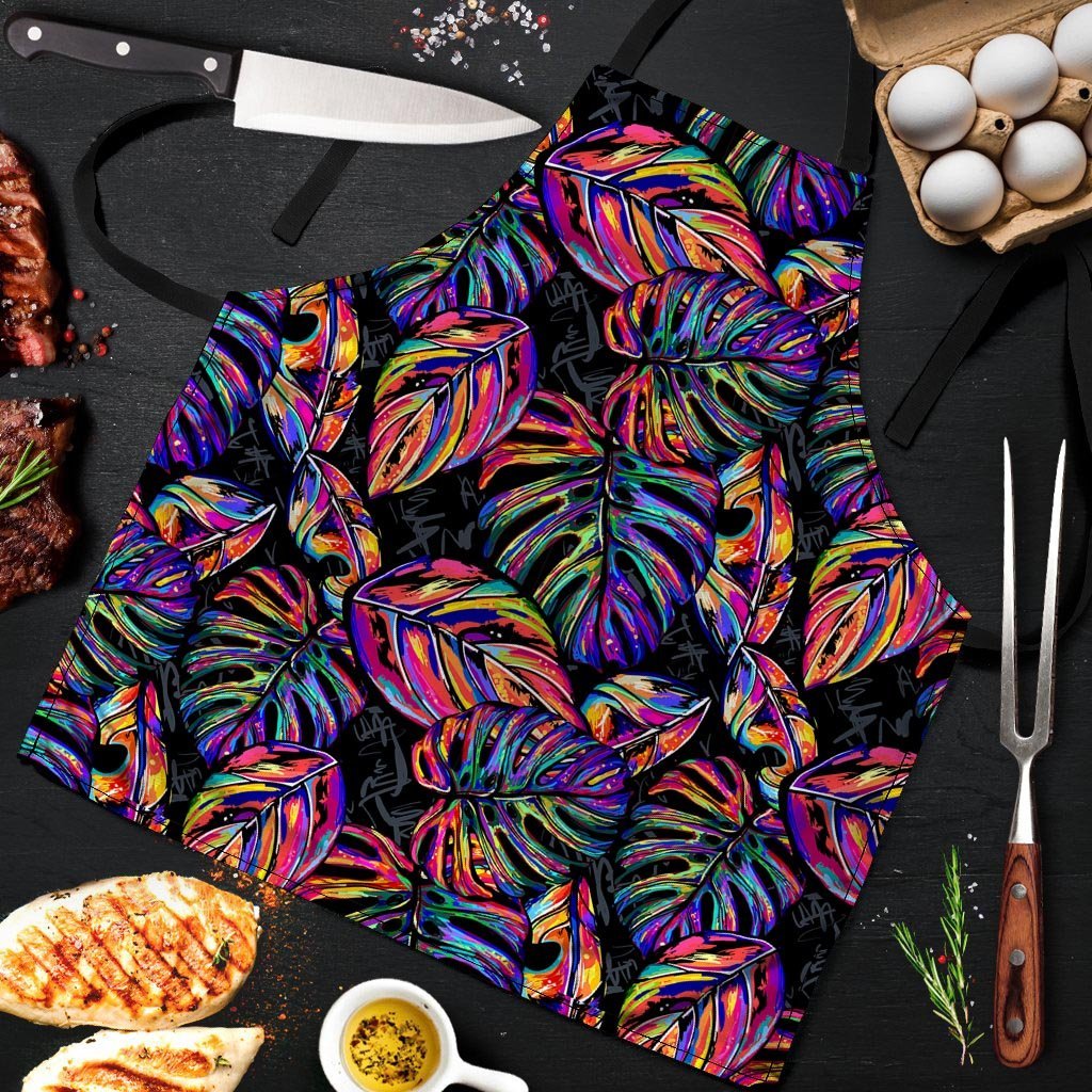 Neon Multicolor Palm Leaf Print Men's Apron-grizzshop