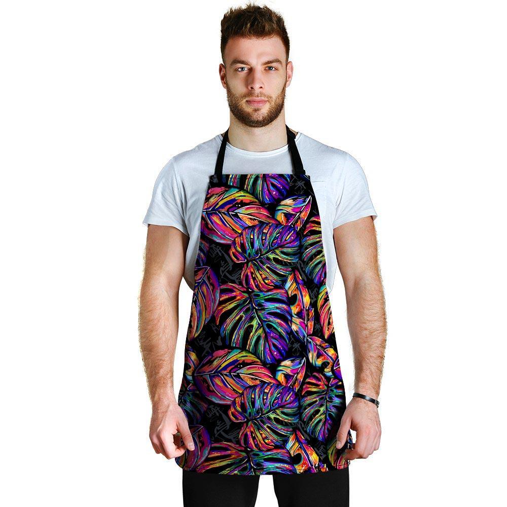 Neon Multicolor Palm Leaf Print Men's Apron-grizzshop