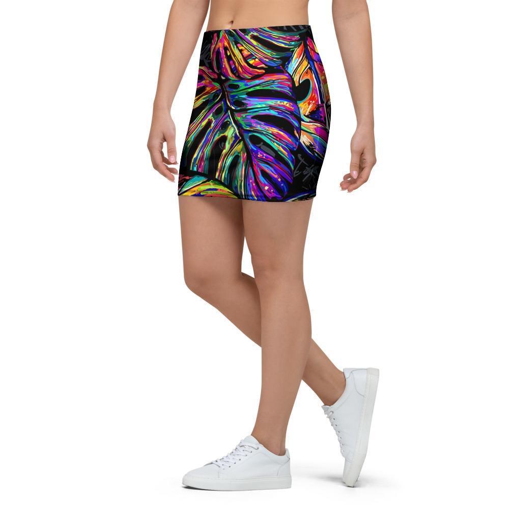 Neon Multicolor Palm Leaf Print Mini Skirt-grizzshop