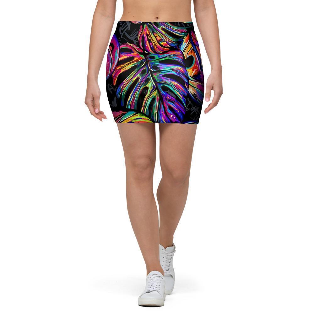 Neon Multicolor Palm Leaf Print Mini Skirt-grizzshop