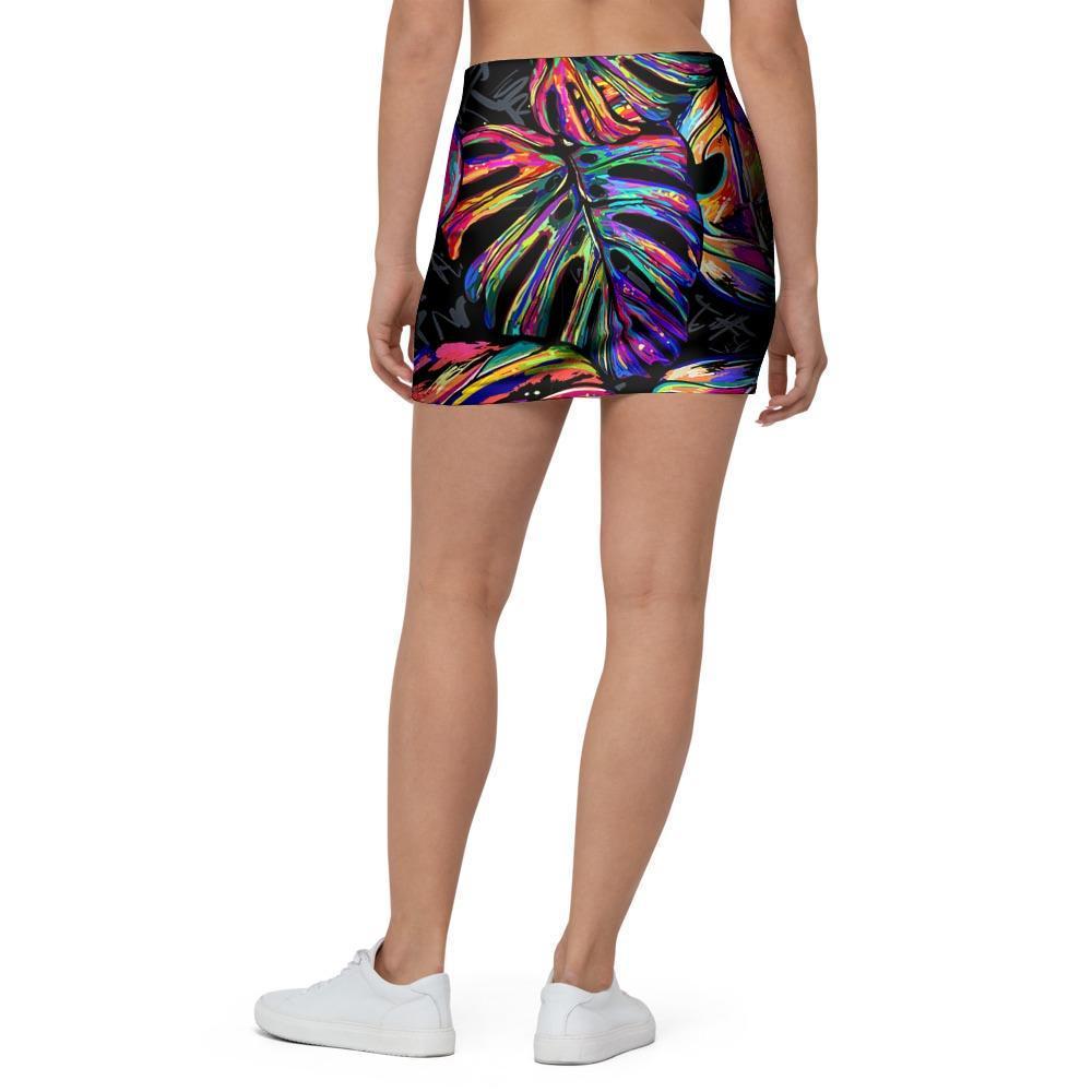 Neon Multicolor Palm Leaf Print Mini Skirt-grizzshop