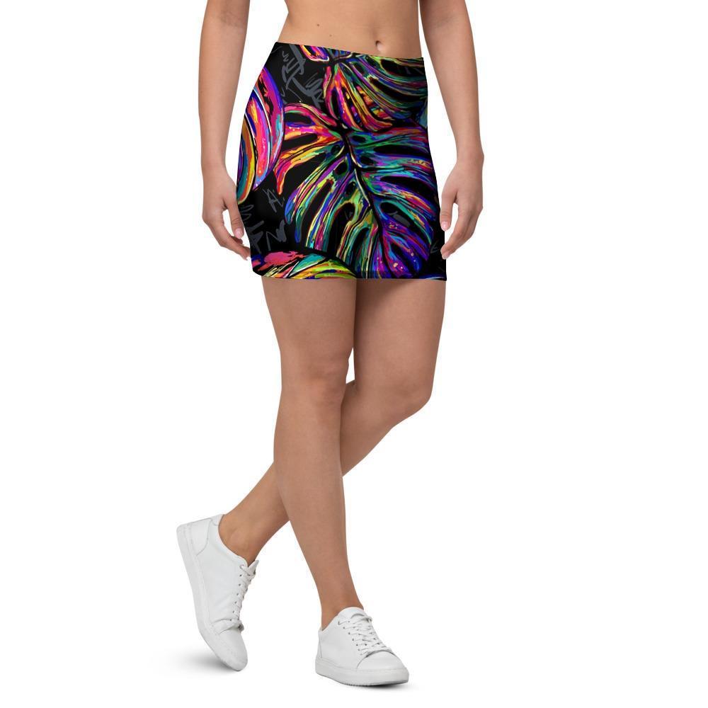 Neon Multicolor Palm Leaf Print Mini Skirt-grizzshop