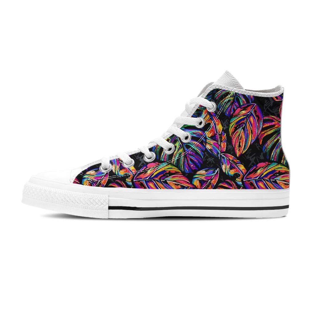 Neon Multicolor Palm Leaf Print Women's High Top Shoes-grizzshop