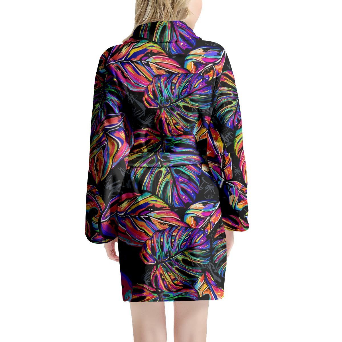 Neon Multicolor Palm Leaf Print Women's Robe-grizzshop