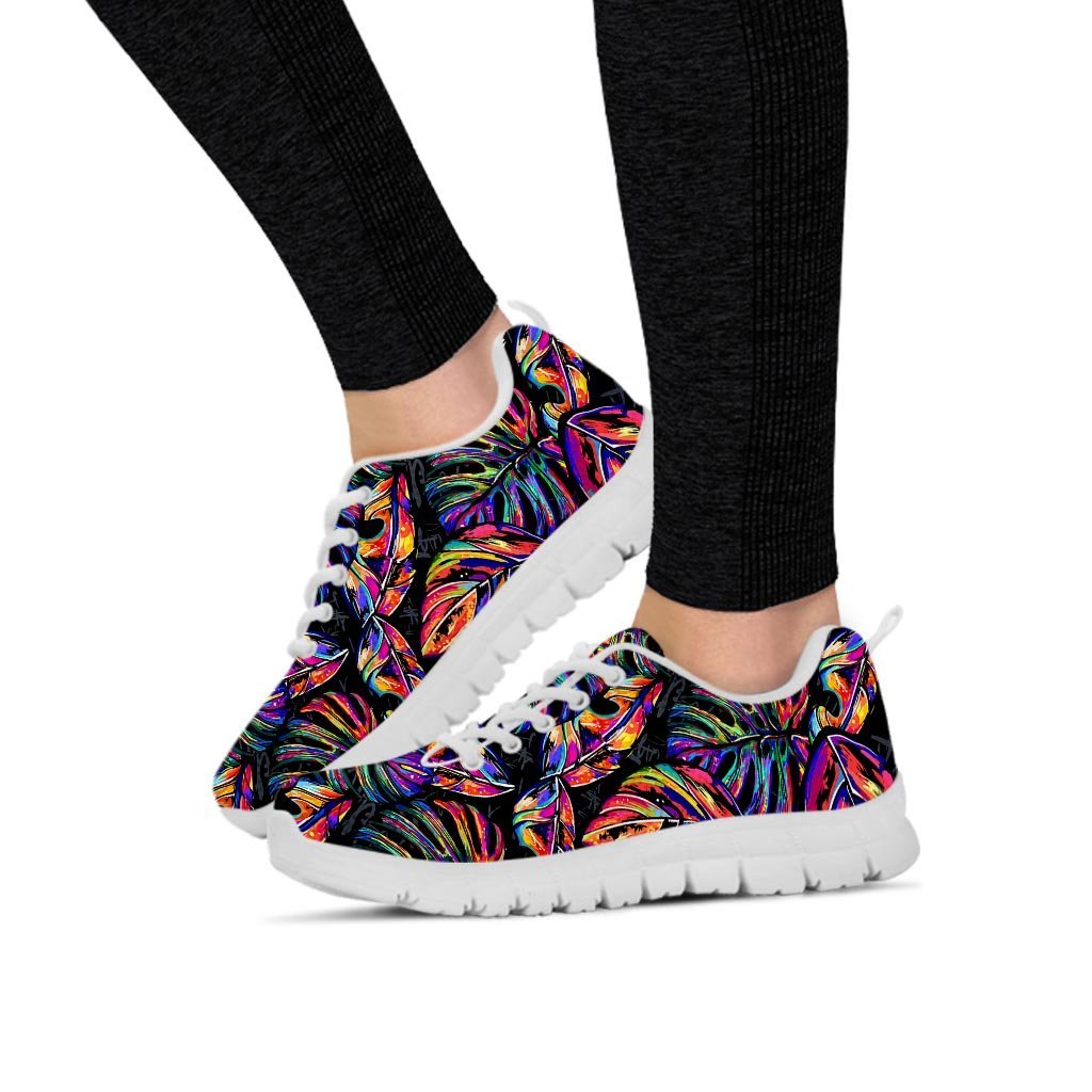 Neon Multicolor Palm Leaf Print Women's Sneakers-grizzshop