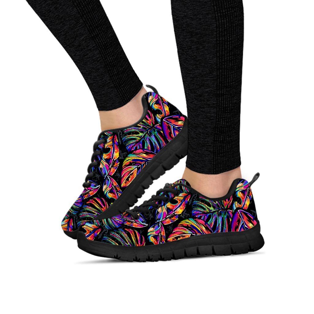 Neon Multicolor Palm Leaf Print Women's Sneakers-grizzshop