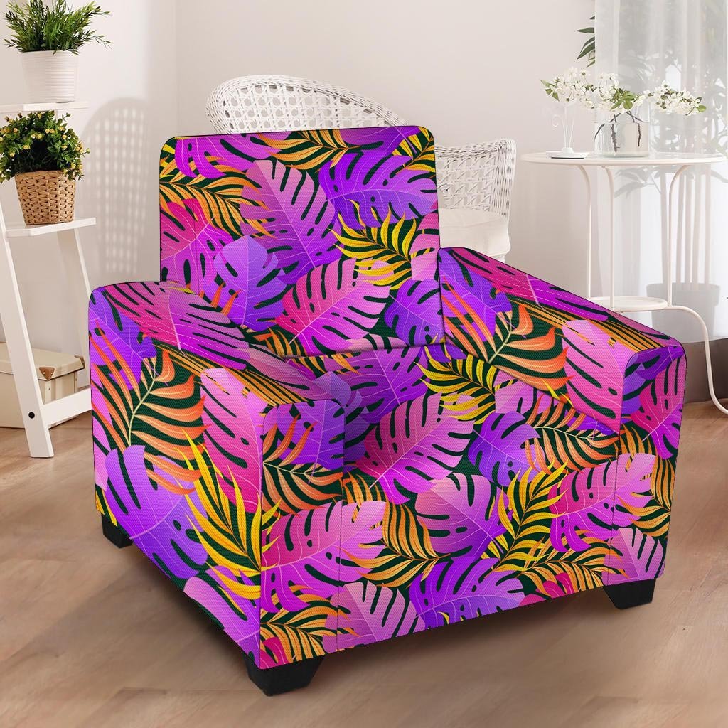 Neon Palm Leaf Edm Print Armchair Cover-grizzshop