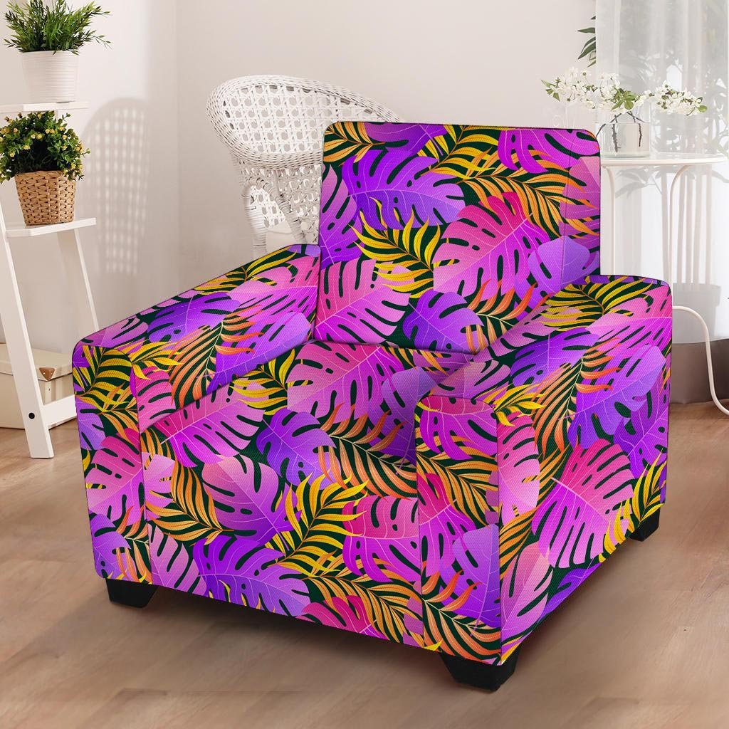 Neon Palm Leaf Edm Print Armchair Cover-grizzshop