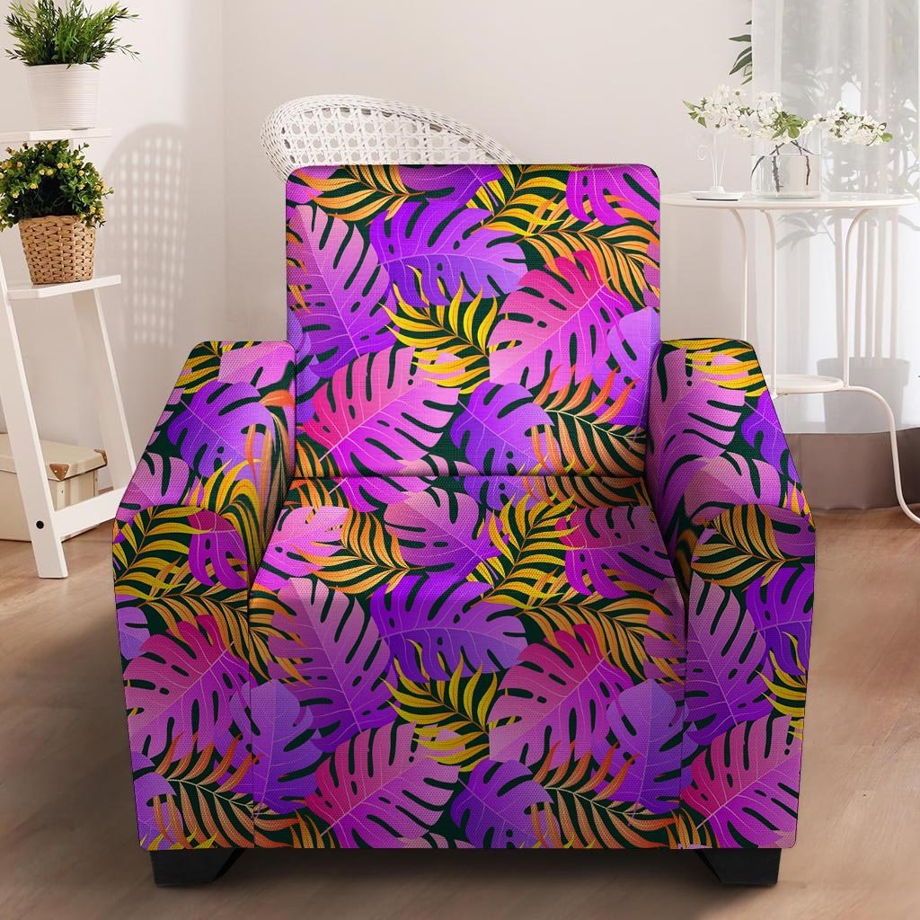 Neon Palm Leaf Edm Print Armchair Cover-grizzshop