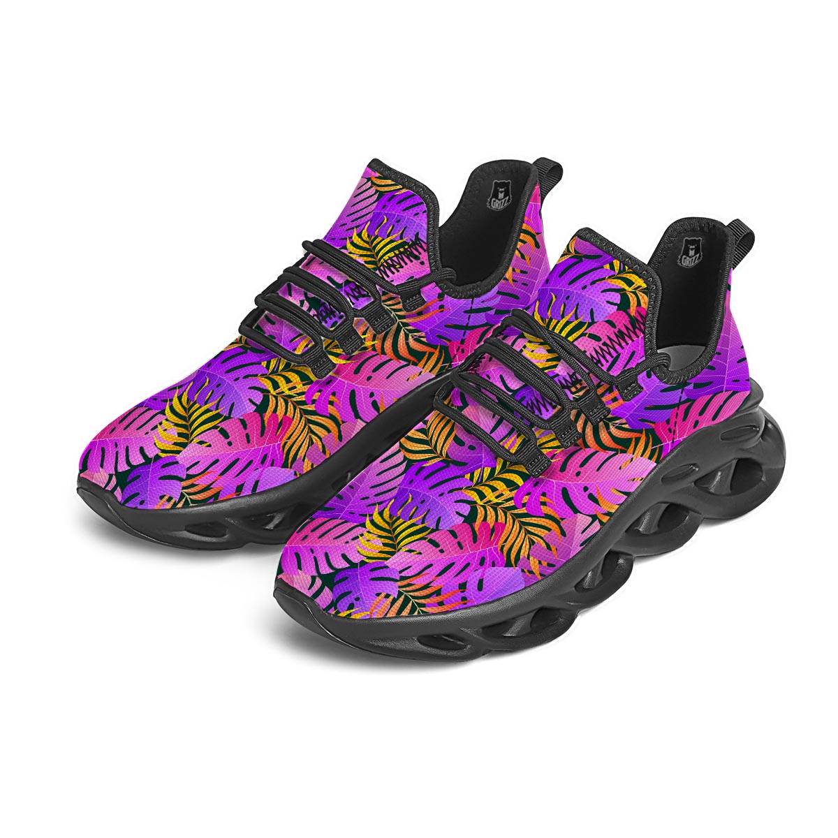 Neon Palm Leaf Edm Print Black Running Shoes-grizzshop