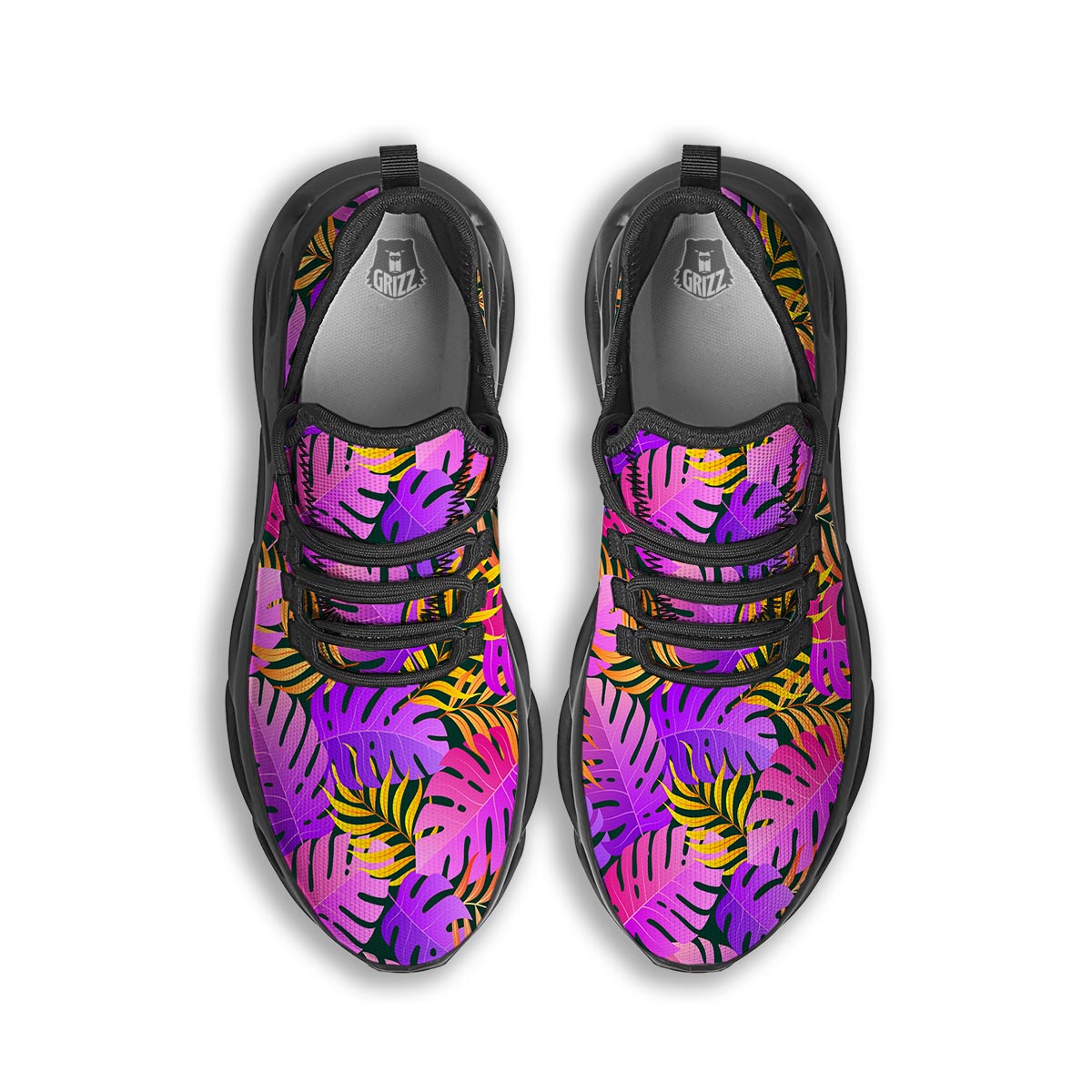 Neon Palm Leaf Edm Print Black Running Shoes-grizzshop