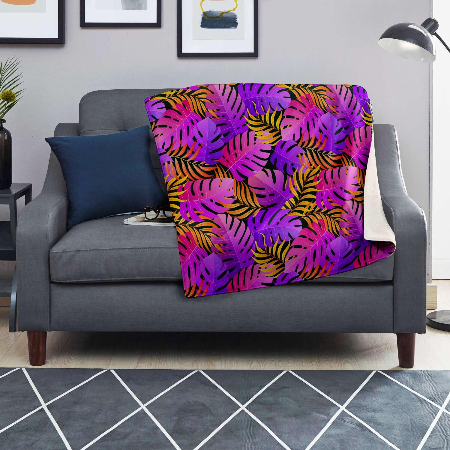 Neon Palm Leaf Edm Print Blanket-grizzshop