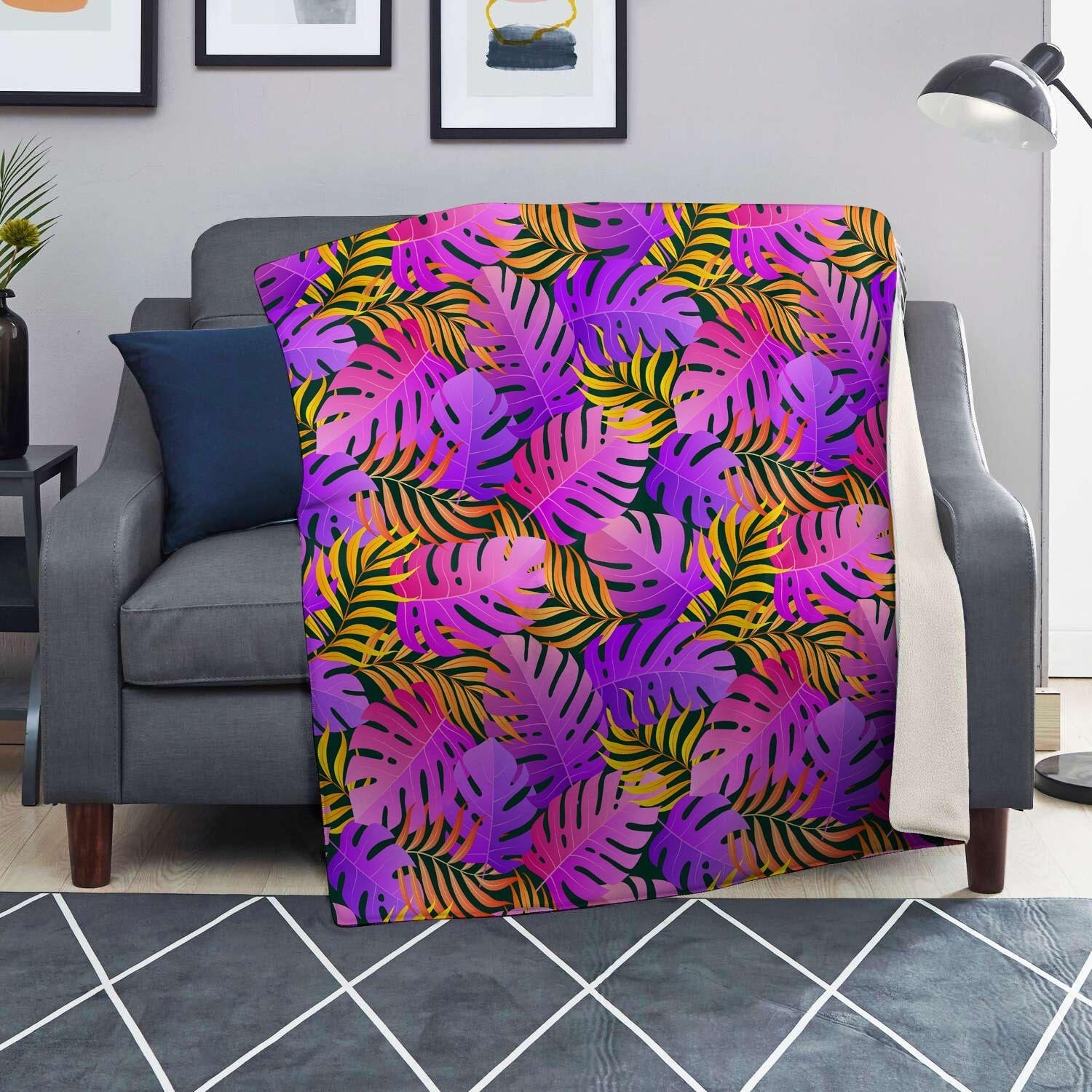 Neon Palm Leaf Edm Print Blanket-grizzshop