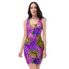 Neon Palm Leaf Edm Print Bodycon Dress-grizzshop