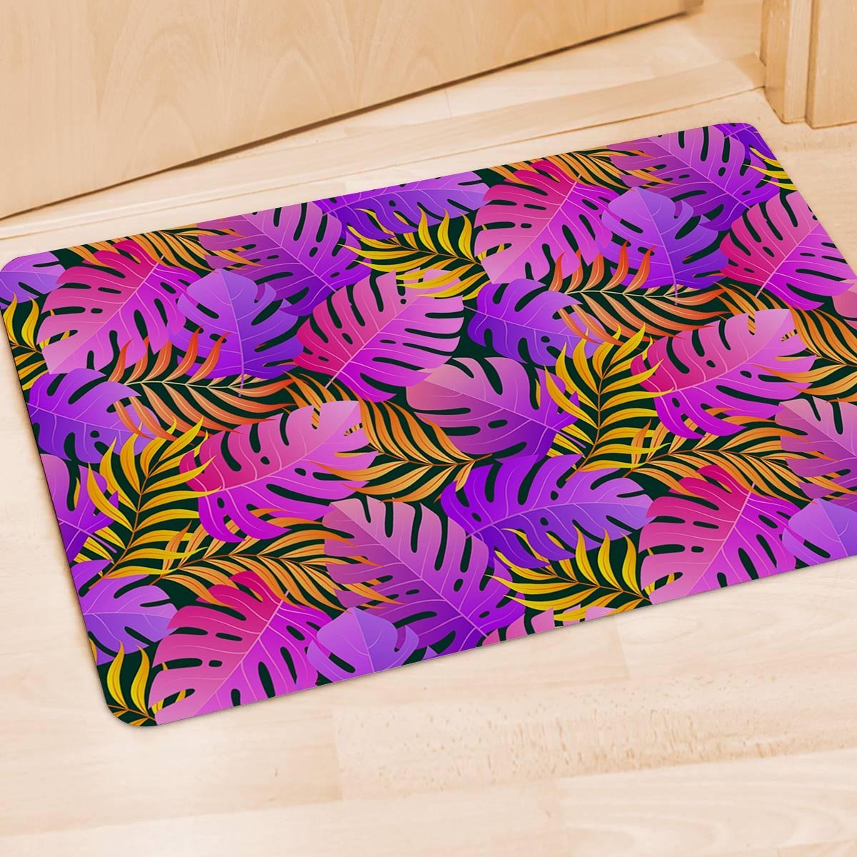 Neon Palm Leaf Edm Print Door Mat-grizzshop