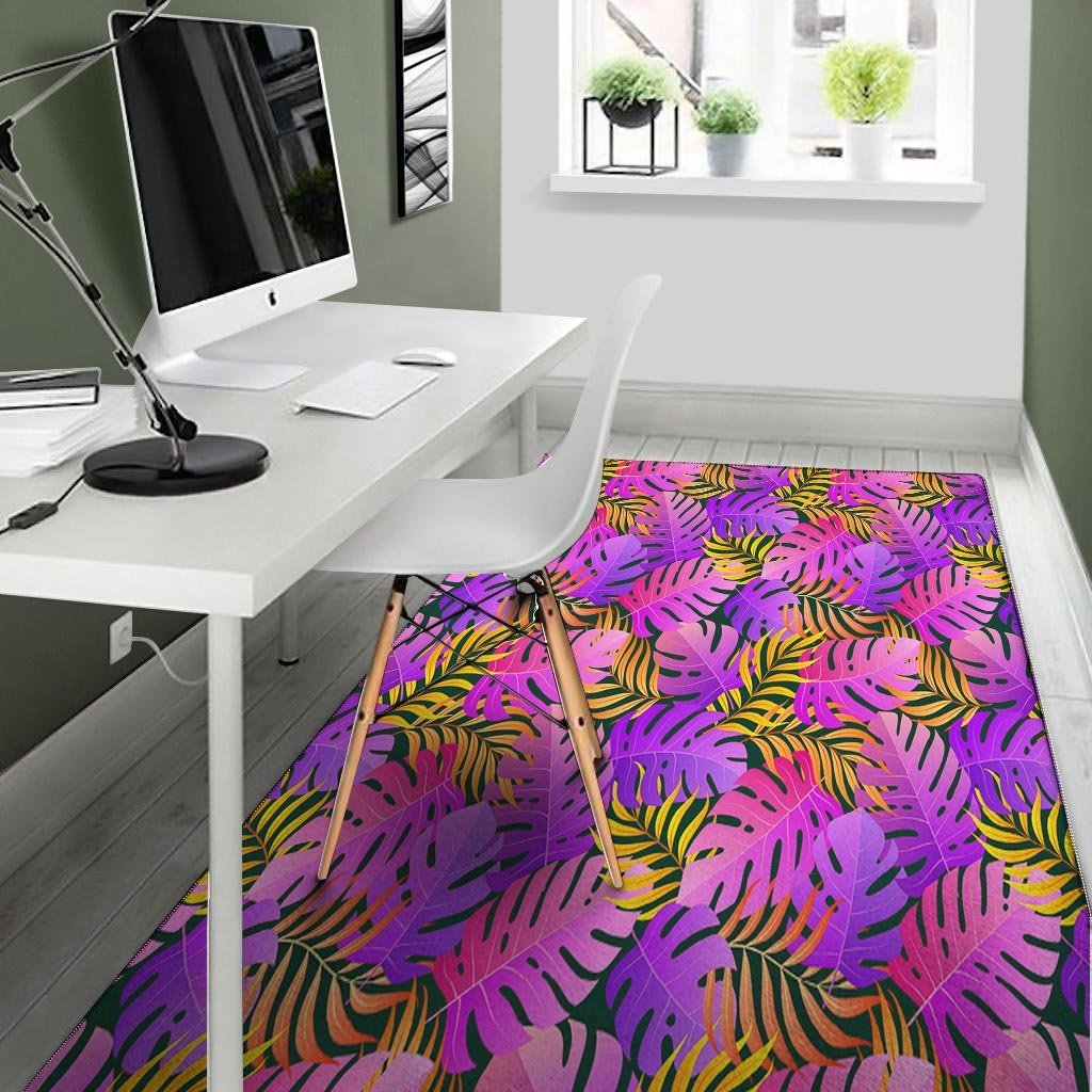 Neon Palm Leaf Edm Print Floor Mat-grizzshop