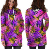 Neon Palm Leaf Edm Print Hoodie Dress-grizzshop