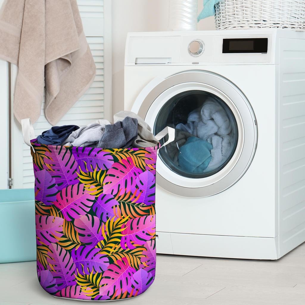 Neon Palm Leaf Edm Print Laundry Basket-grizzshop