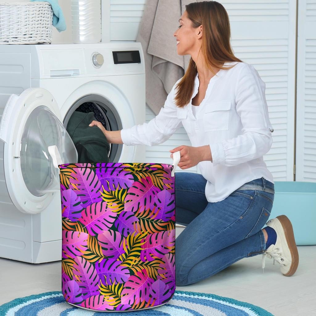 Neon Palm Leaf Edm Print Laundry Basket-grizzshop