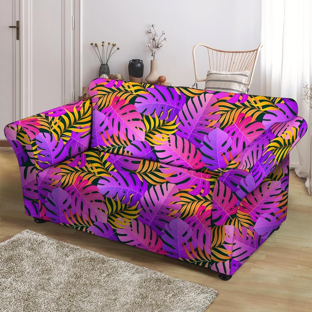 Neon Palm Leaf Edm Print Loveseat Cover-grizzshop