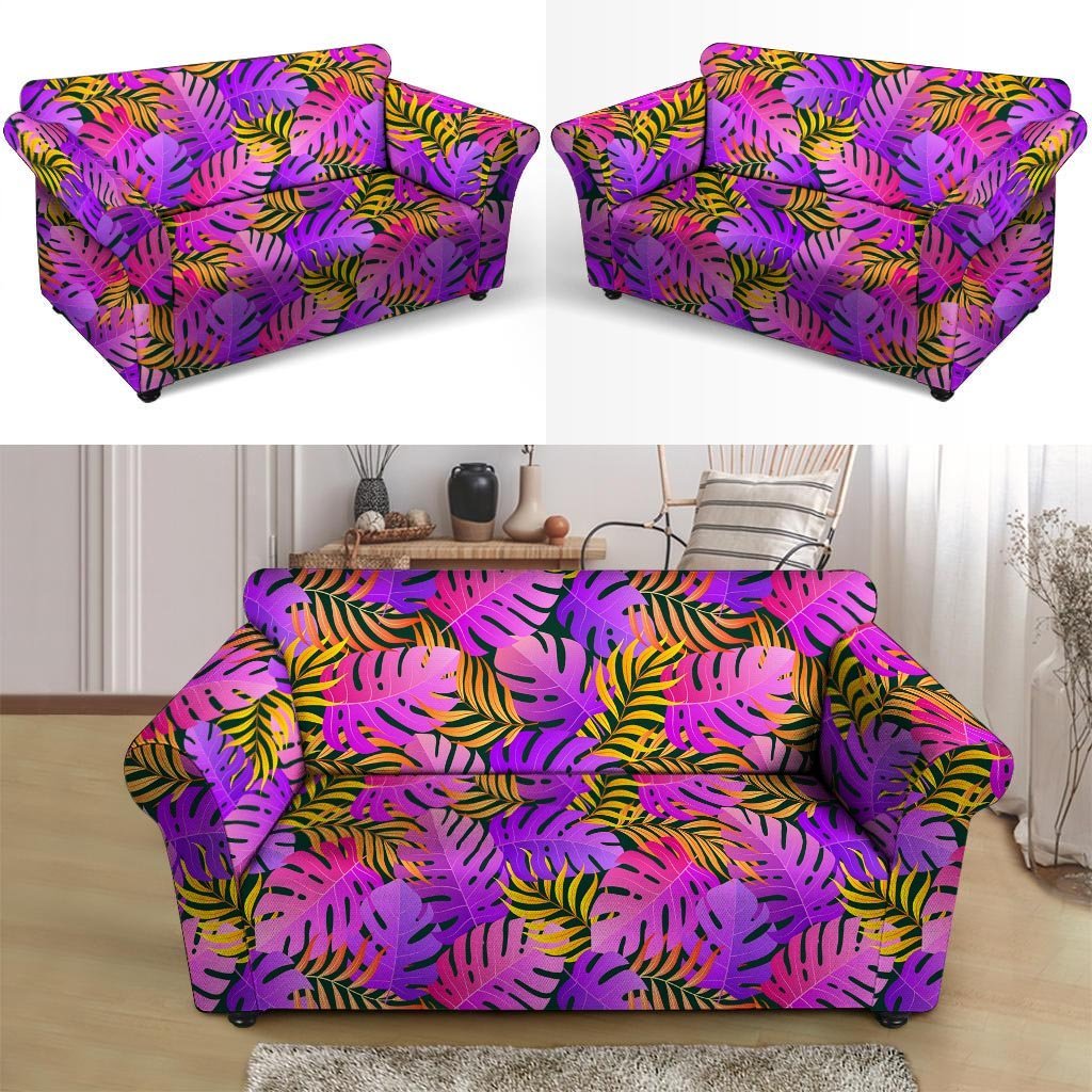 Neon Palm Leaf Edm Print Loveseat Cover-grizzshop