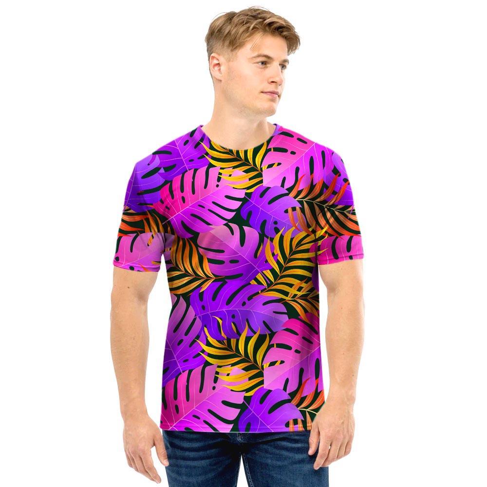 Neon Palm Leaf Edm Print Men T Shirt-grizzshop