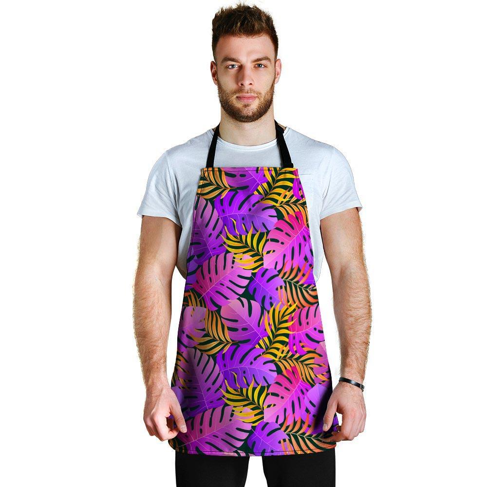 Neon Palm Leaf Edm Print Men's Apron-grizzshop