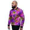 Neon Palm Leaf Edm Print Men's Bomber Jacket-grizzshop